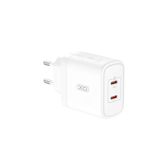 Мрежово зарядно устройство с USB-C кабел XO Design CE08, 50W, 3A, 2 x USB-C, бяло