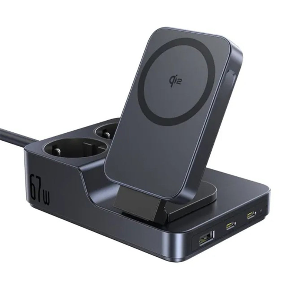 Зарядно устройство Baseus Nomos ND11 QI 6in1, 67W, 3.35A, 1 x USB-A - 2 x USB-C - 2 x Schuko, Черно P80015804213-00