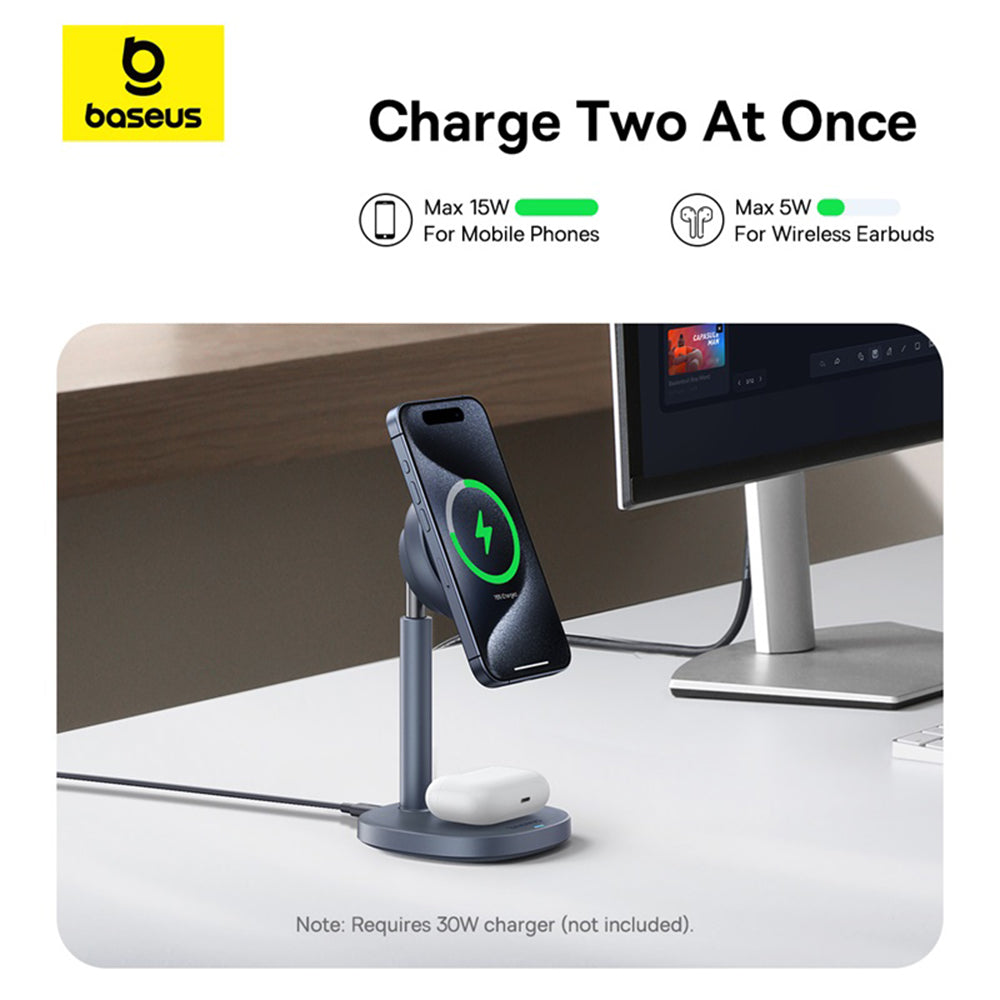 Безжично зарядно устройство за мрежа Baseus Orbit 2 Pro 2in1, 20W, 1.67A, Сиво P10273500813-00