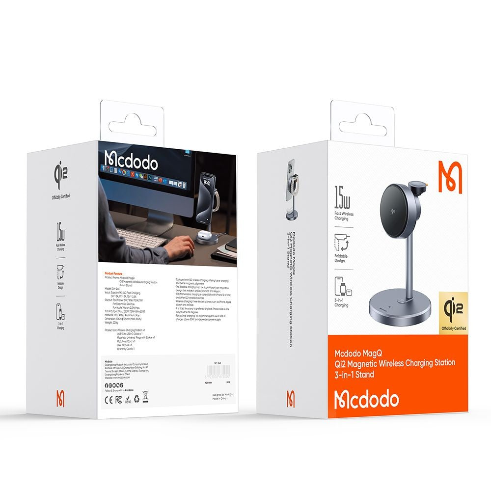 Безжично зарядно устройство за мрежа McDodo CH-2462 Swan 3in1, 22.5W, 1.67A, Черно