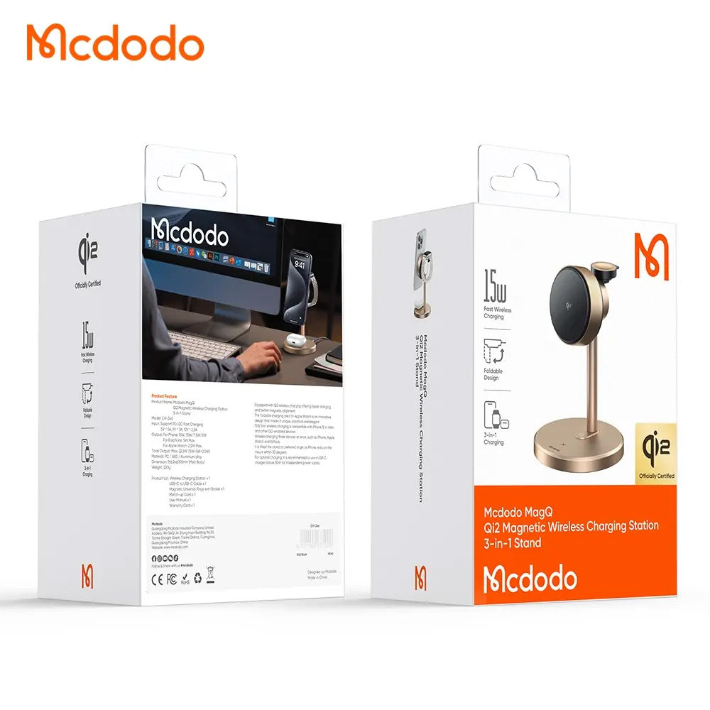 Безжично зарядно устройство за мрежа McDodo CH-2463 Swan 3в1, 22.5W, 1.67A, Златисто