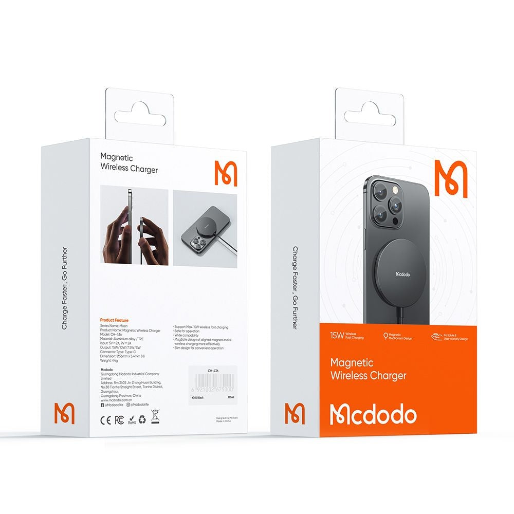 Безжично зарядно устройство за мрежа McDodo CH-4360 Moon, 15W, 1.67A, Черно