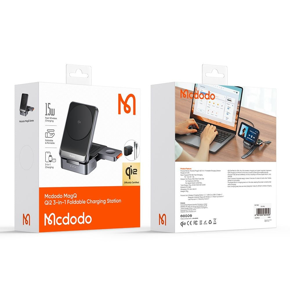 Безжично зарядно устройство за мрежа McDodo CH-5192 3в1, 22.5W, 1.67A, Сиво