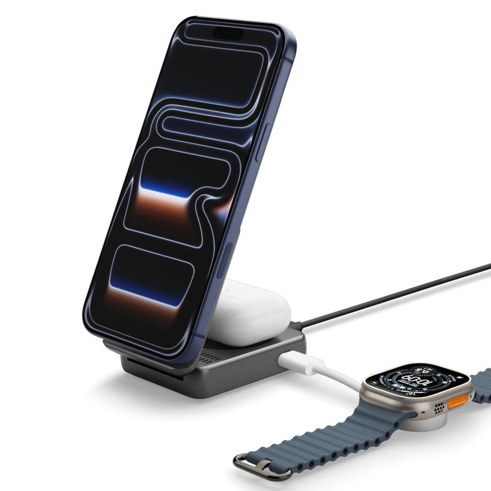 Безжично зарядно устройство за мрежа Spigen EF302MOQ 3в1, 25W, 1 x USB-C, Сиво