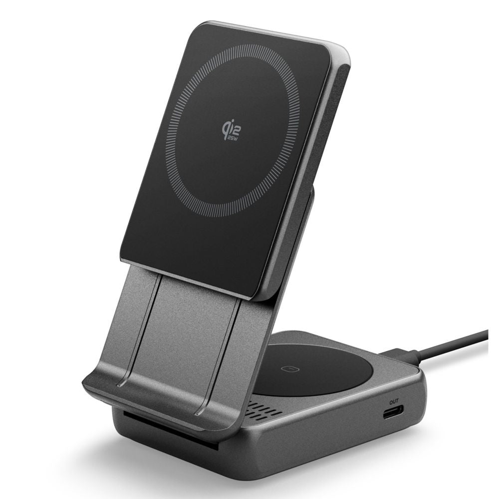 Безжично зарядно устройство за мрежа Spigen EF302MOQ 3в1, 25W, 1 x USB-C, Сиво