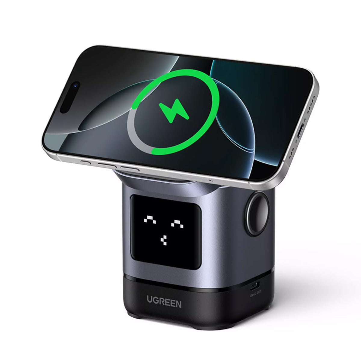Безжично зарядно устройство за мрежа UGREEN W709 Uno 2in1, 15W, 1.67A, Черно