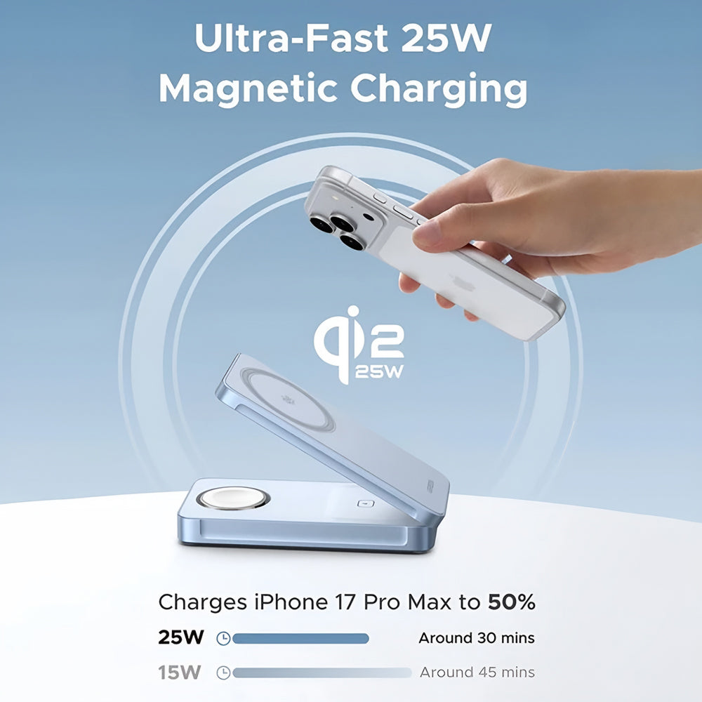 Безжично зарядно устройство UGREEN W757 (65901) 3в1, 25W, Синьо