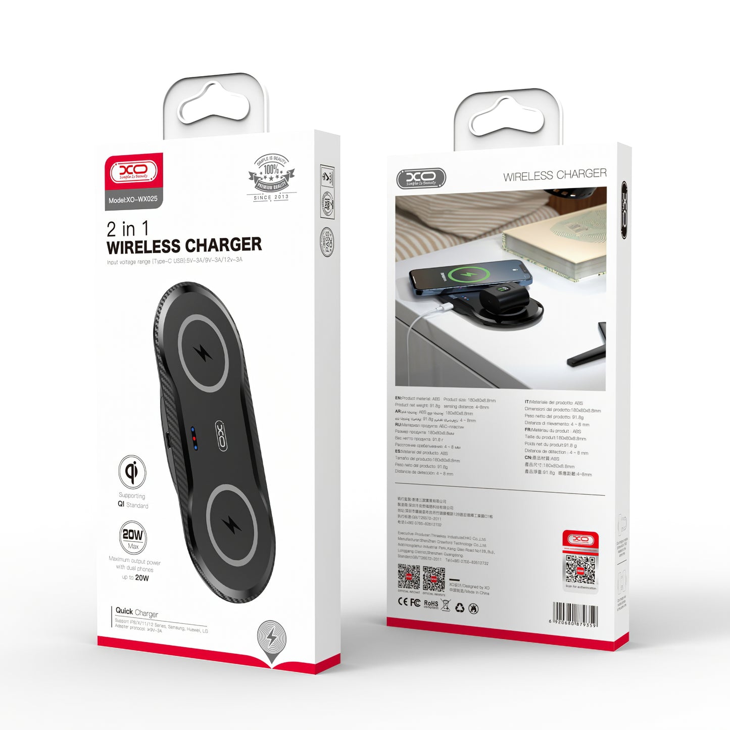 Безжично мрежово зарядно устройство XO Design WX026, 20W, 1.1A, черно