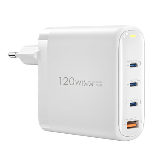 Мрежово зарядно устройство WiWu Wi-U020, 120W, 3A, 1 x USB-A - 3 x USB-C, бяло