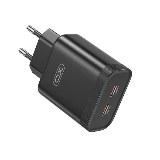 Мрежово зарядно устройство XO Design L105, 35W, 3A, 2 x USB-C, черно