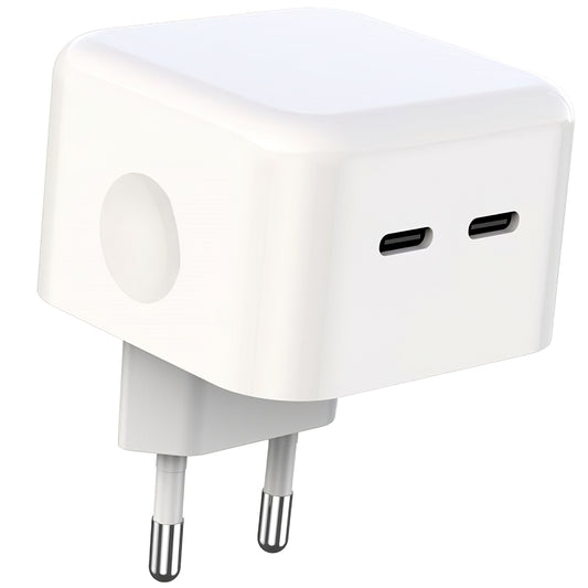 Мрежово зарядно устройство XO Design L102, 35W, 3A, 2 x USB-C, бяло