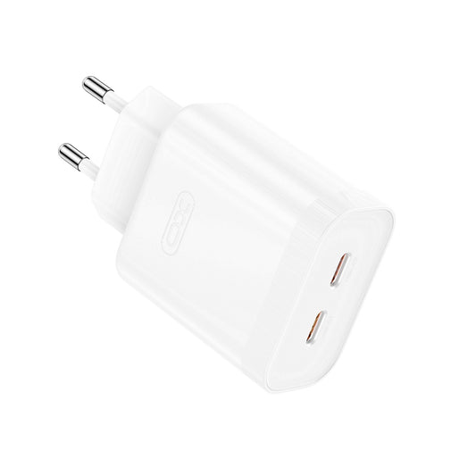 Мрежово зарядно устройство XO Design L105, 35W, 3A, 2 x USB-C, бяло
