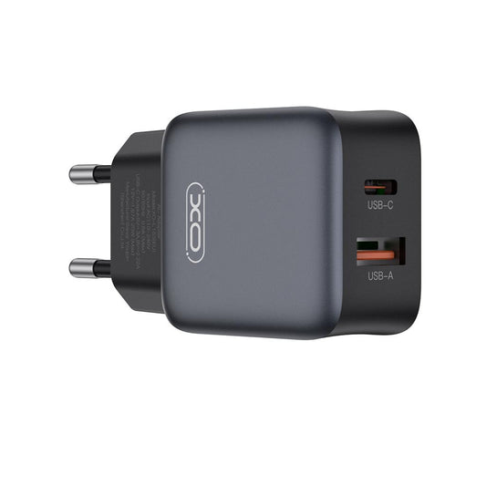 Зарядно устройство за мрежа XO Design L156, 30W, 3A, 1 x USB-A - 1 x USB-C, Черно