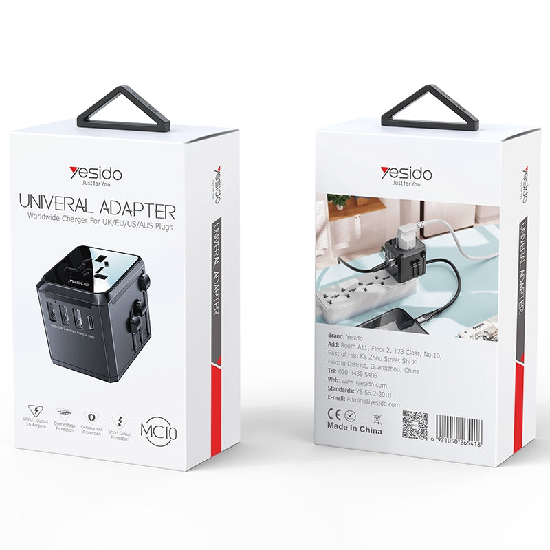 Зарядно за мрежа Yesido MC10 Travel, 12W, 2.4A, 1 x USB-C - 3 x USB-A, Черно