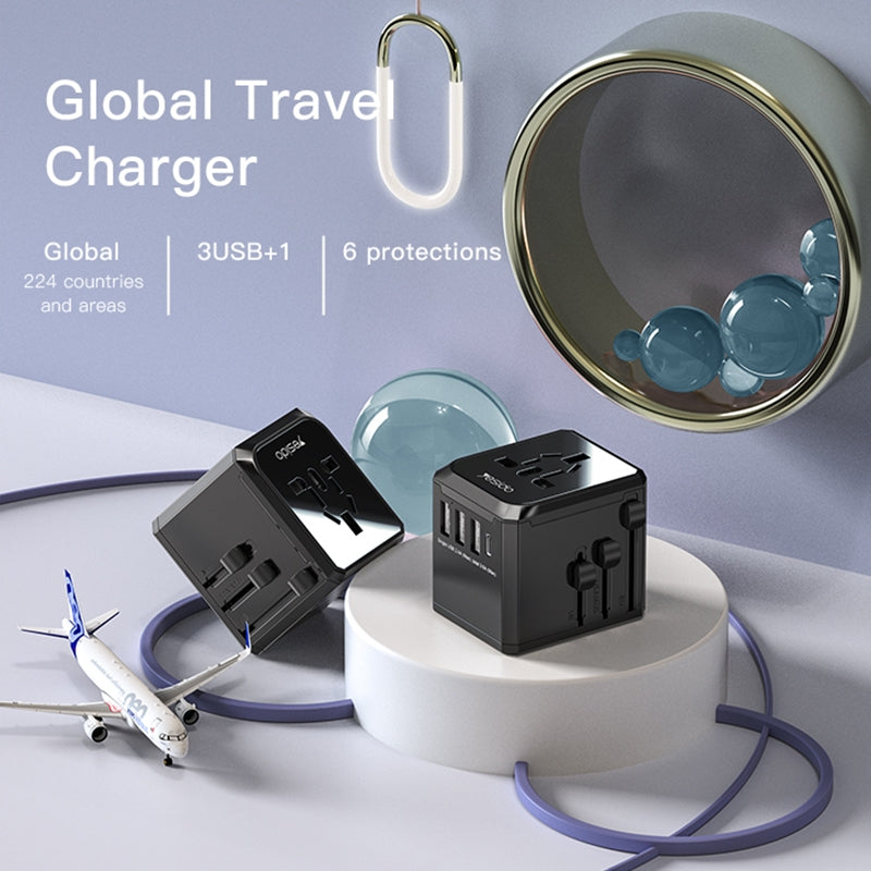 Зарядно за мрежа Yesido MC10 Travel, 12W, 2.4A, 1 x USB-C - 3 x USB-A, Черно