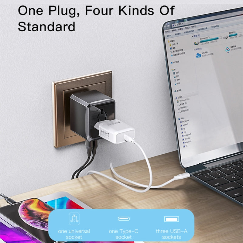 Зарядно за мрежа Yesido MC10 Travel, 12W, 2.4A, 1 x USB-C - 3 x USB-A, Черно