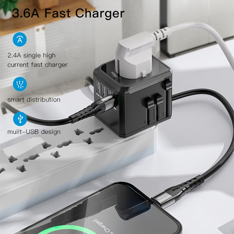 Зарядно за мрежа Yesido MC10 Travel, 12W, 2.4A, 1 x USB-C - 3 x USB-A, Черно