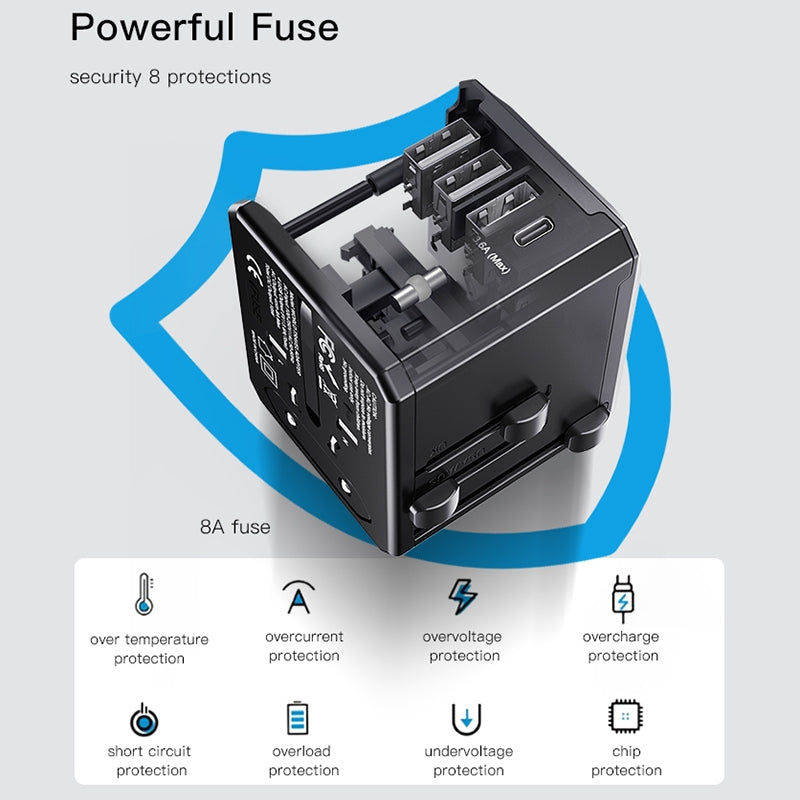 Зарядно за мрежа Yesido MC10 Travel, 12W, 2.4A, 1 x USB-C - 3 x USB-A, Черно