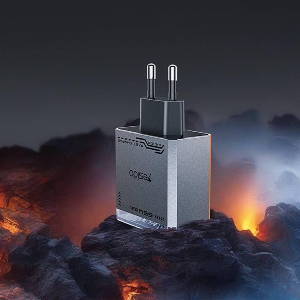 Зарядно устройство за мрежа Yesido YC101, 65W, 3.25A, 1 x USB-A - 2 x USB-C, Черно