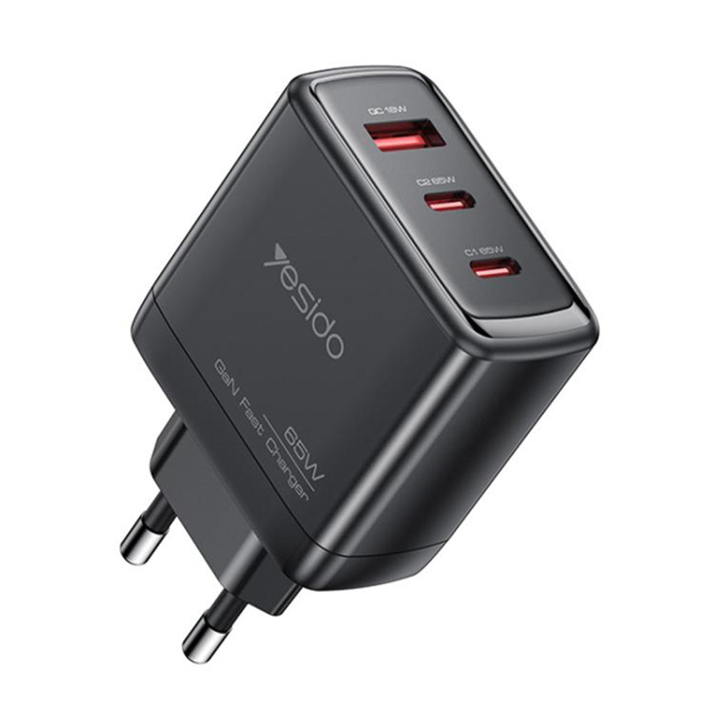 Мрежов зарядно Yesido YC144, 65W, 3.25A, 1 x USB-A - 2 x USB-C, Черно