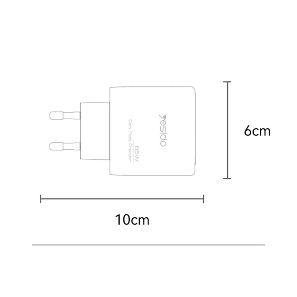 Мрежов зарядно Yesido YC144, 65W, 3.25A, 1 x USB-A - 2 x USB-C, Черно