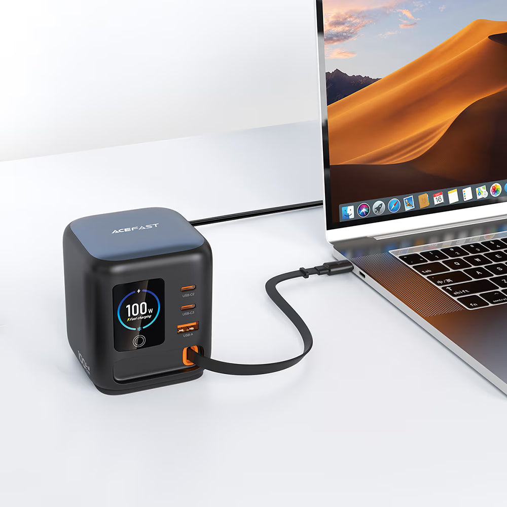 Зарядно устройство с USB-C кабел Acefast Z10, 100W, 1 x USB-A - 2 x USB-C, Черно