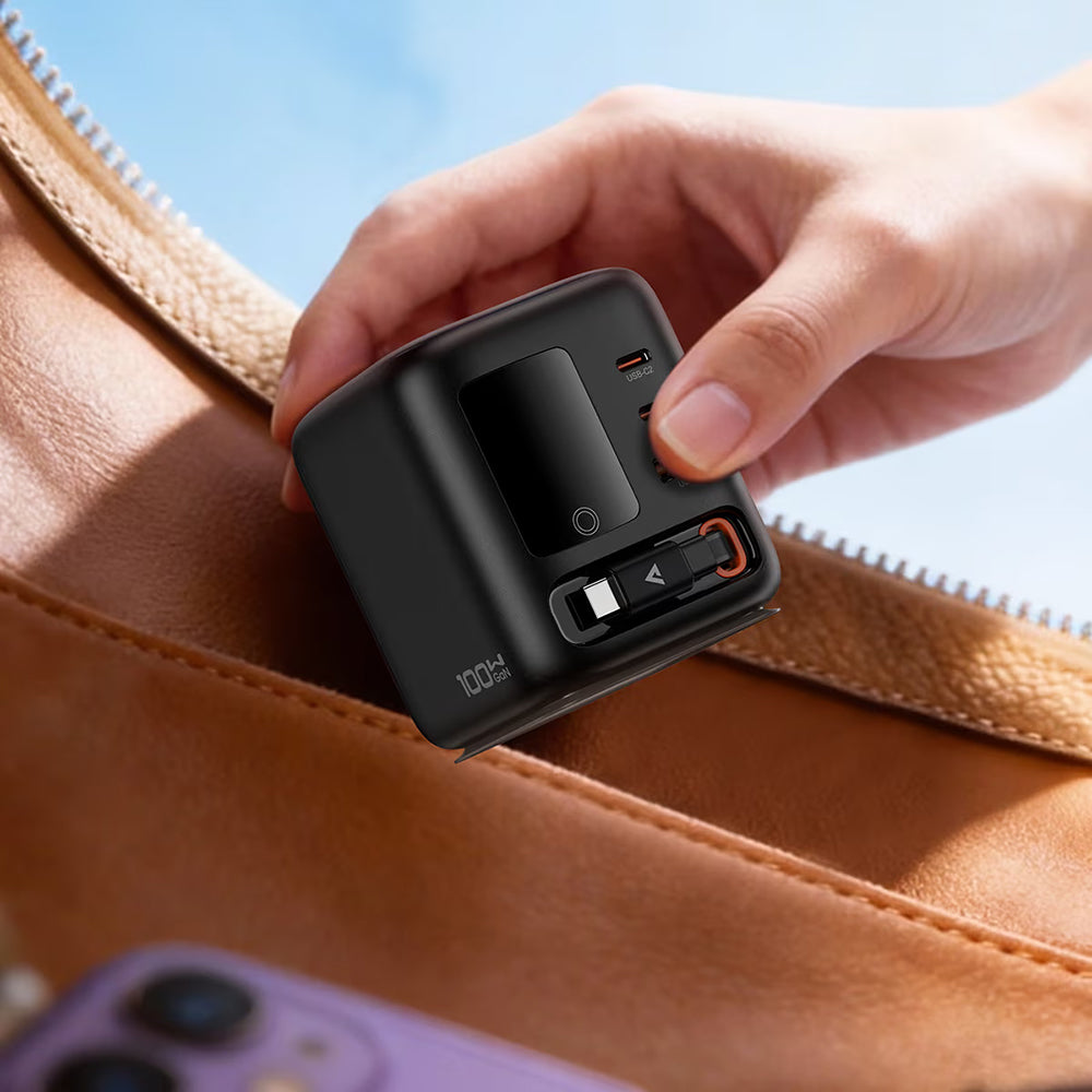 Зарядно устройство с USB-C кабел Acefast Z10, 100W, 1 x USB-A - 2 x USB-C, Черно