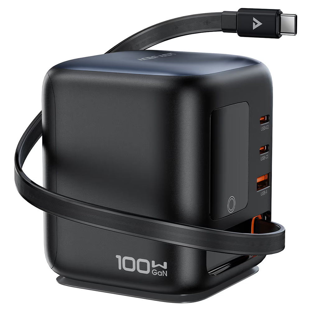 Зарядно устройство с USB-C кабел Acefast Z10, 100W, 1 x USB-A - 2 x USB-C, Черно