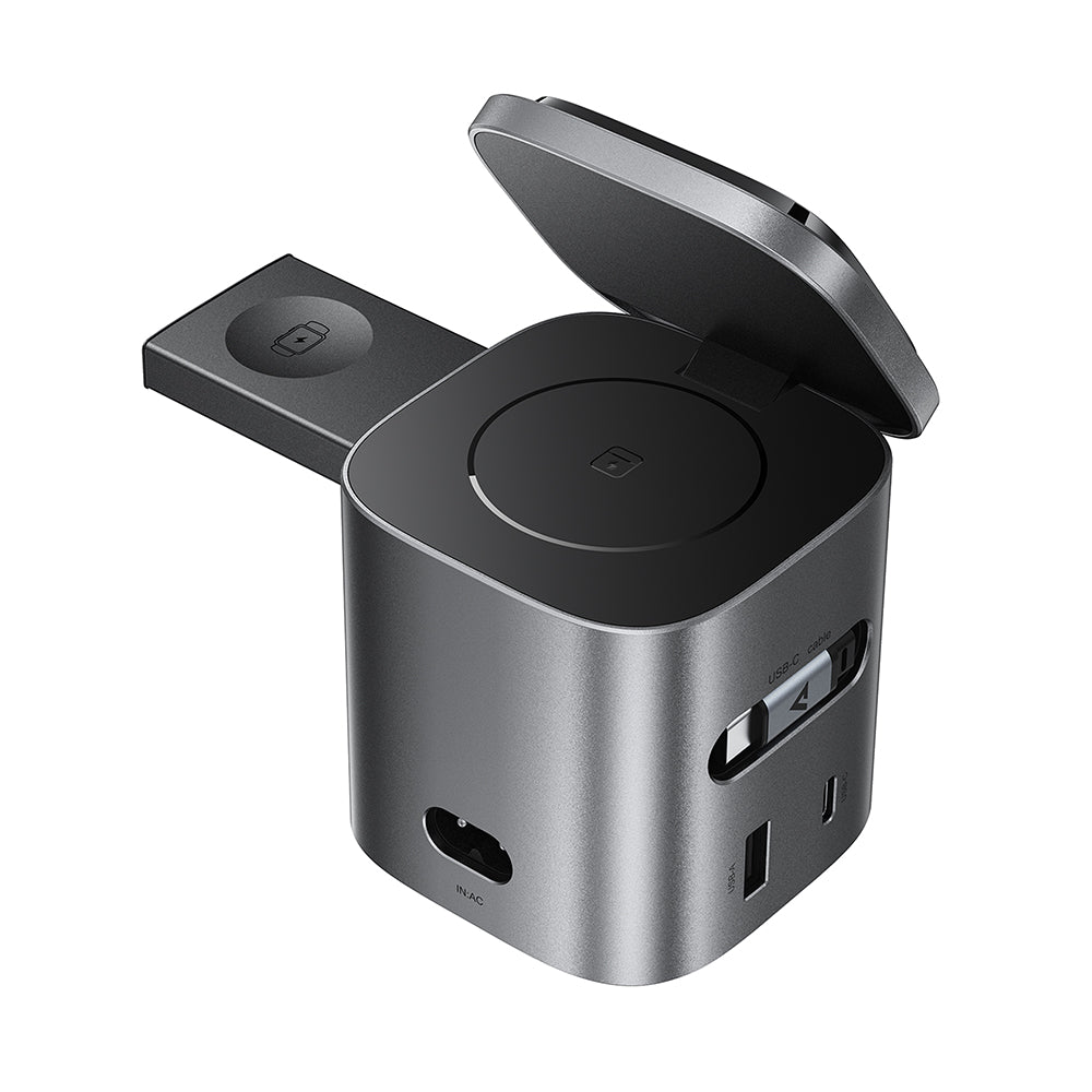 Зарядно устройство със станция с USB-C кабел Acefast Z9 QI 6в1, 80W, 1 x USB-C - 1 x USB-A, Черно