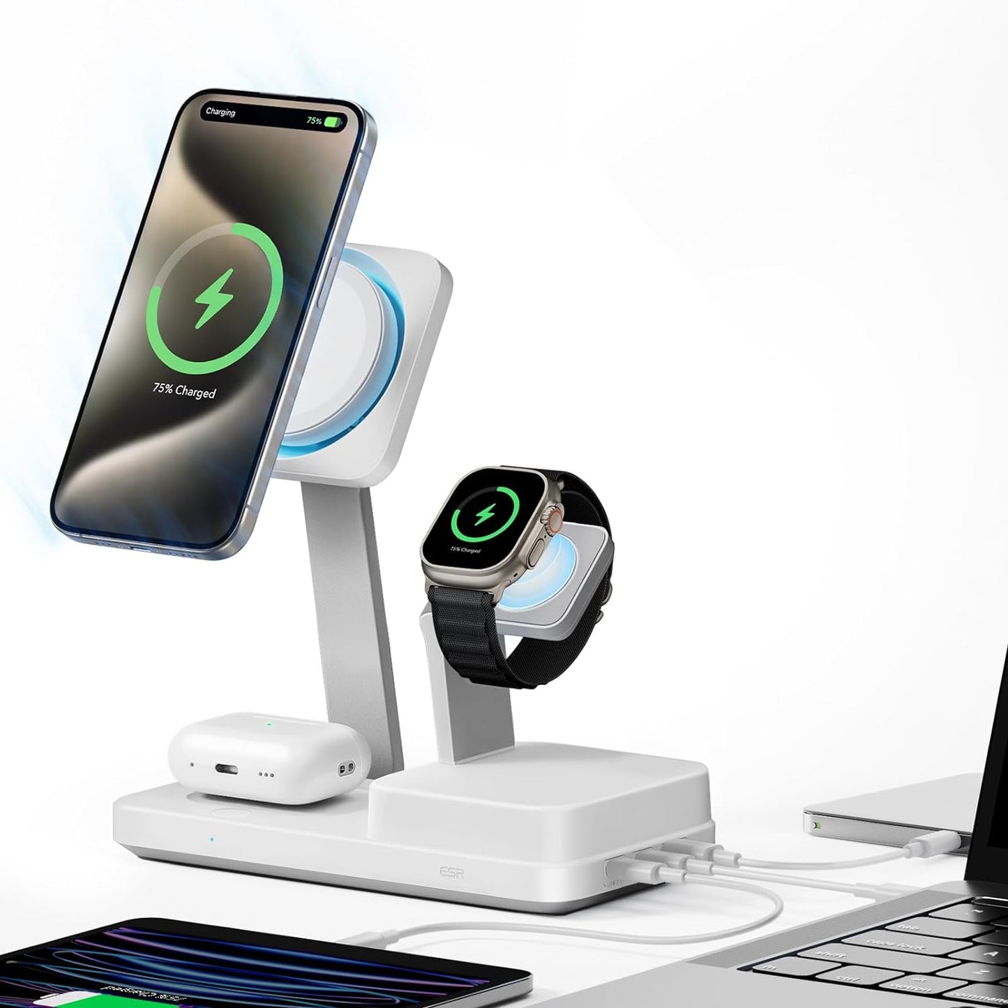 Зарядно устройство ESR CryoBoost QI 6in1, 100W, 2 x USB-A - 1 x USB-C, Бяло