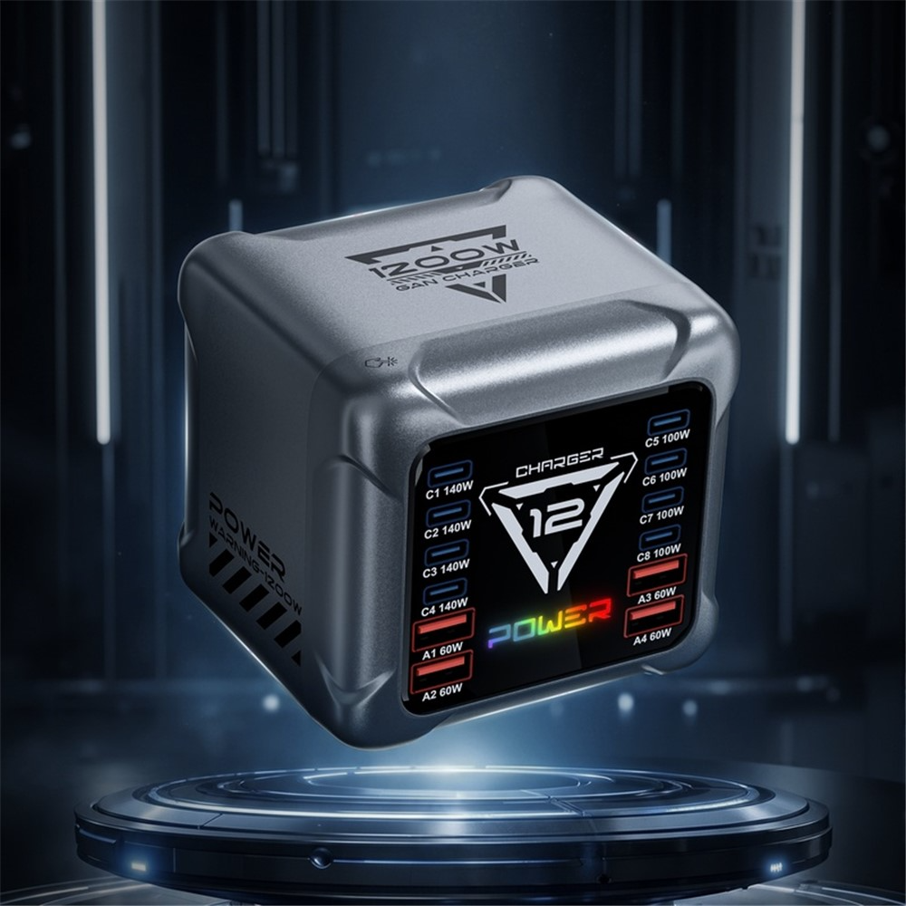Зарядно устройство OEM BK-127D, 280W, 5A, 4 x USB-A - 8 x USB-C, Сиво