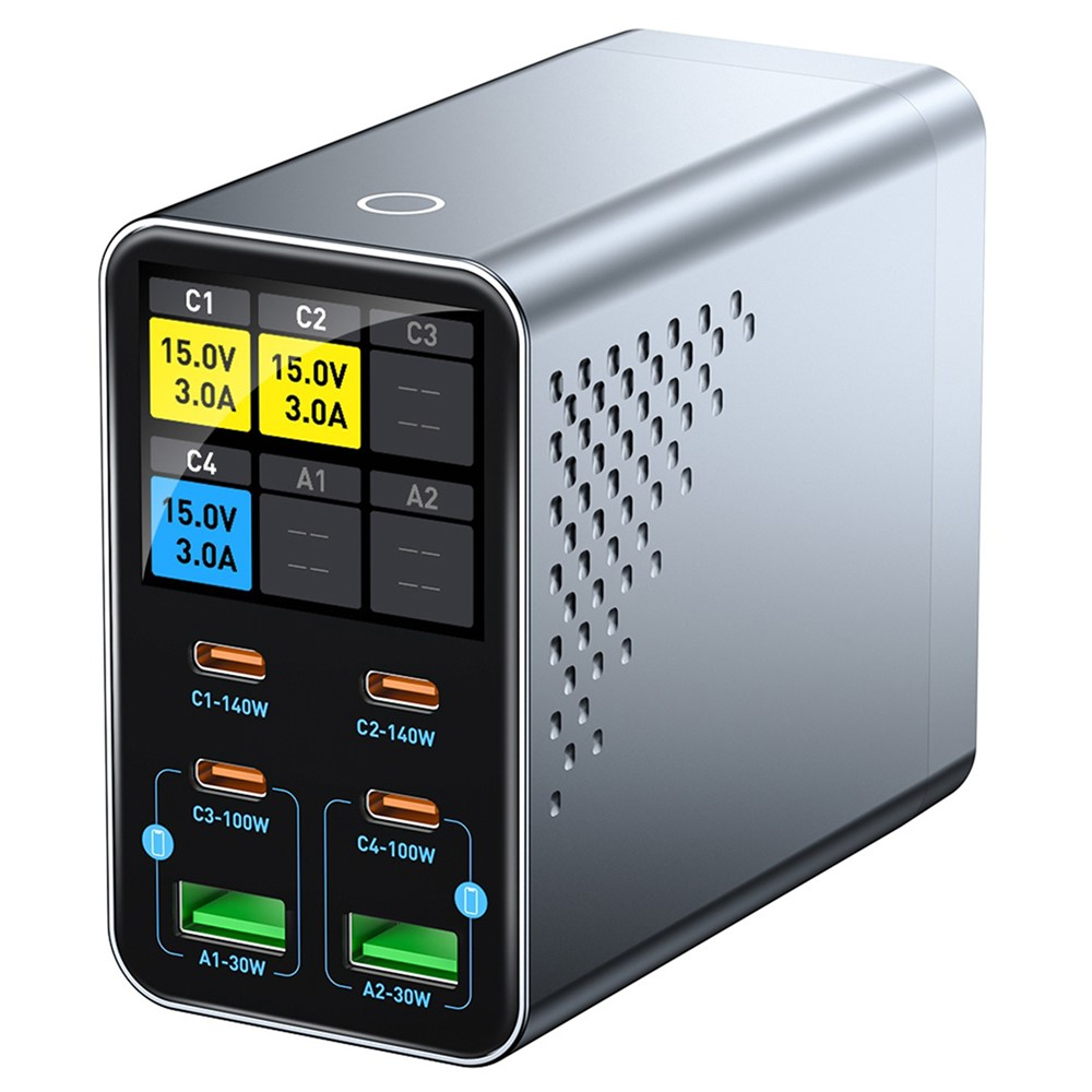 Зарядно устройство OEM WLX-G3, 140W, 5A, 2 x USB-A - 4 x USB-C, Сиво