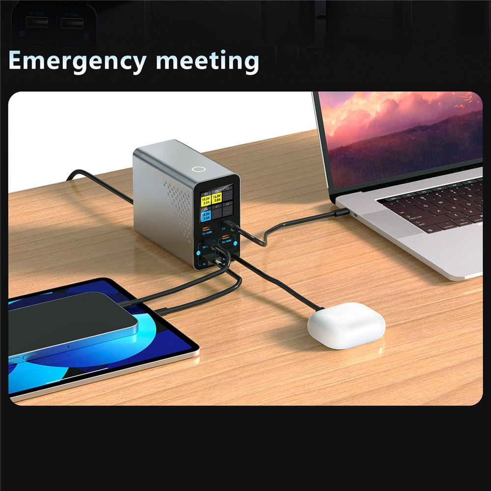 Зарядно устройство OEM WLX-G3, 140W, 5A, 2 x USB-A - 4 x USB-C, Сиво