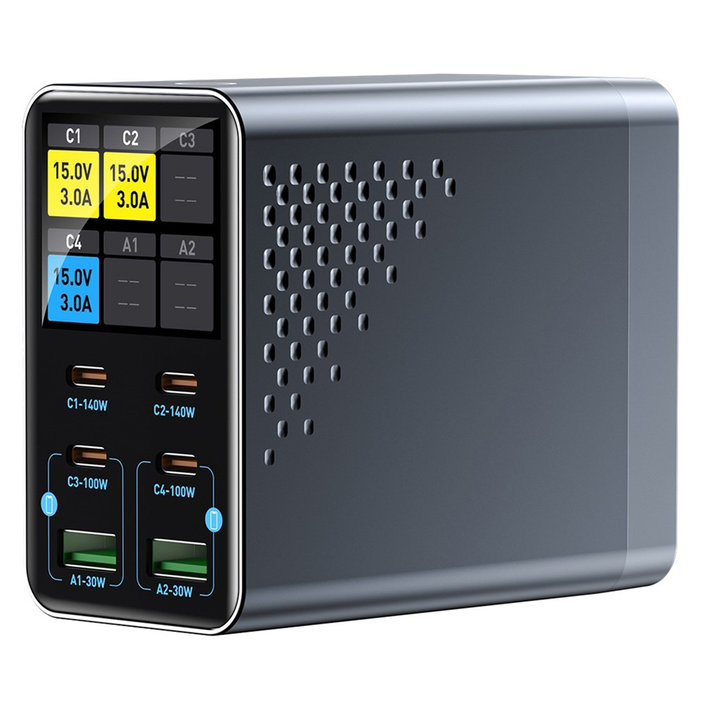 Зарядно устройство OEM WLX-G3, 140W, 5A, 2 x USB-A - 4 x USB-C, Сиво