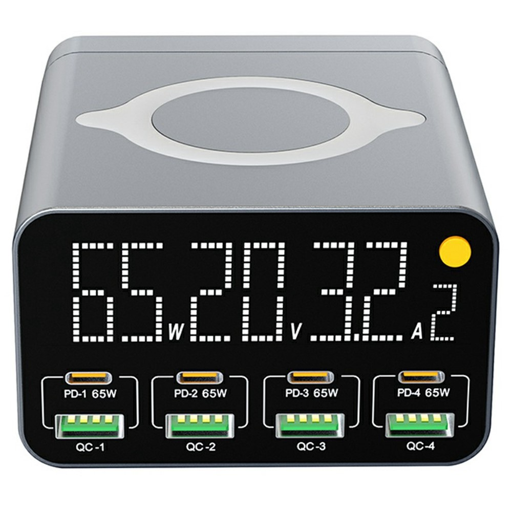 Зарядно устройство OEM WLX-M3 QI, 80W, 4 x USB-A - 4 x USB-C, Сиво