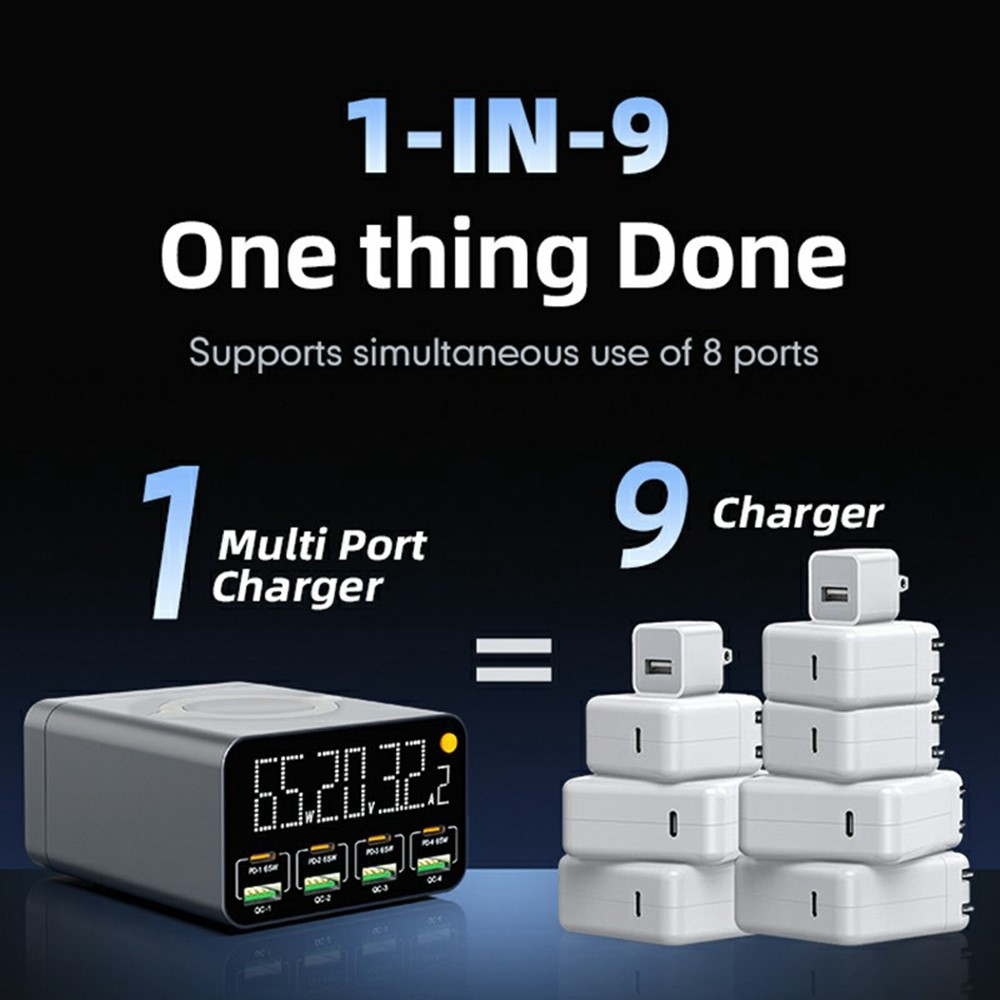 Зарядно устройство OEM WLX-M3 QI, 80W, 4 x USB-A - 4 x USB-C, Сиво