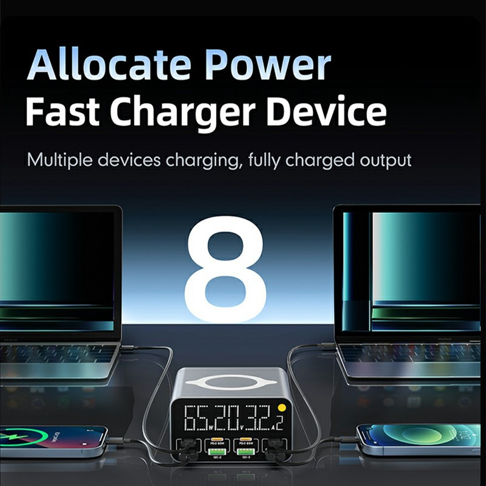 Зарядно устройство OEM WLX-M3 QI, 80W, 4 x USB-A - 4 x USB-C, Сиво