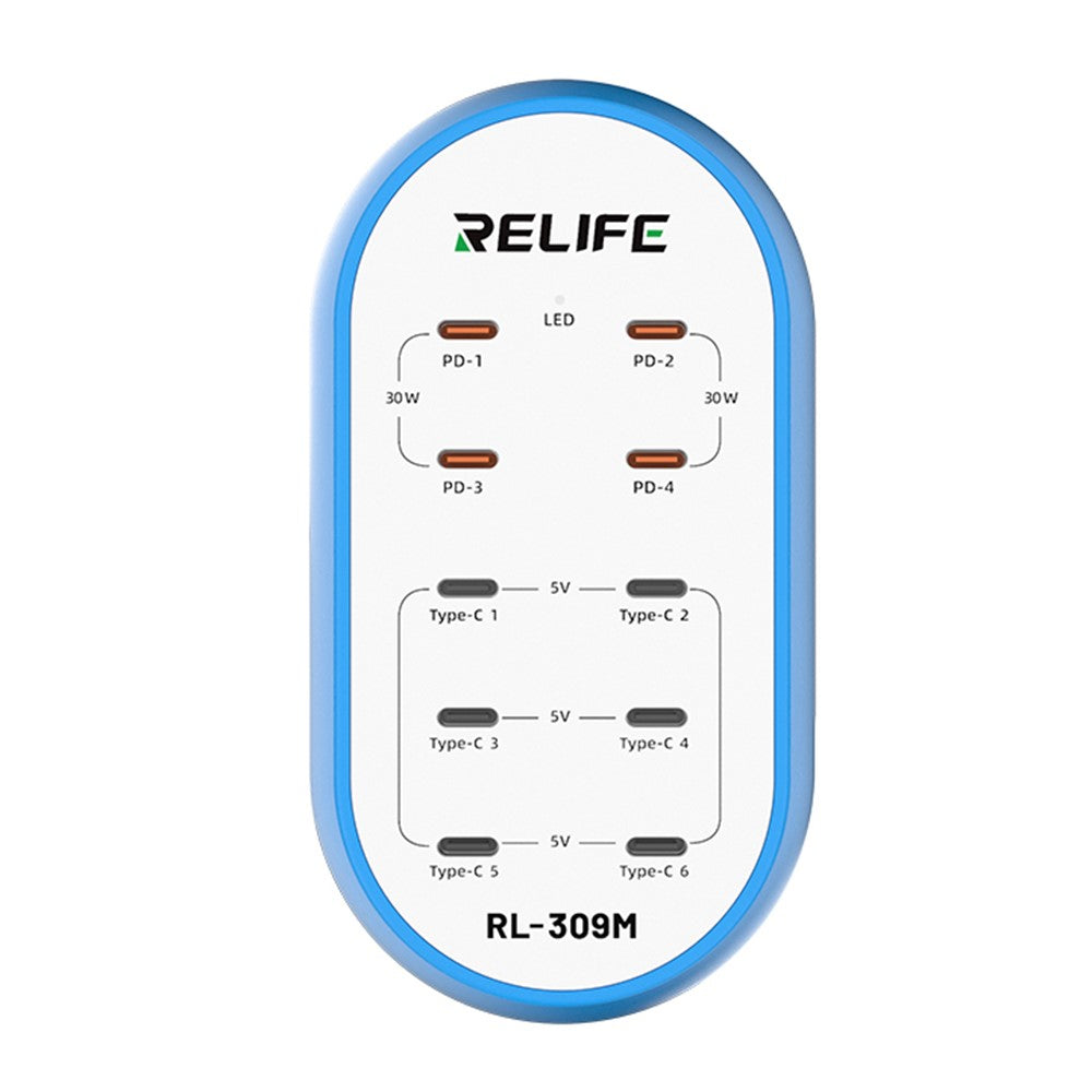 Зарядно устройство Relife RL-309M, 72W, 10 x USB-C, Синьо