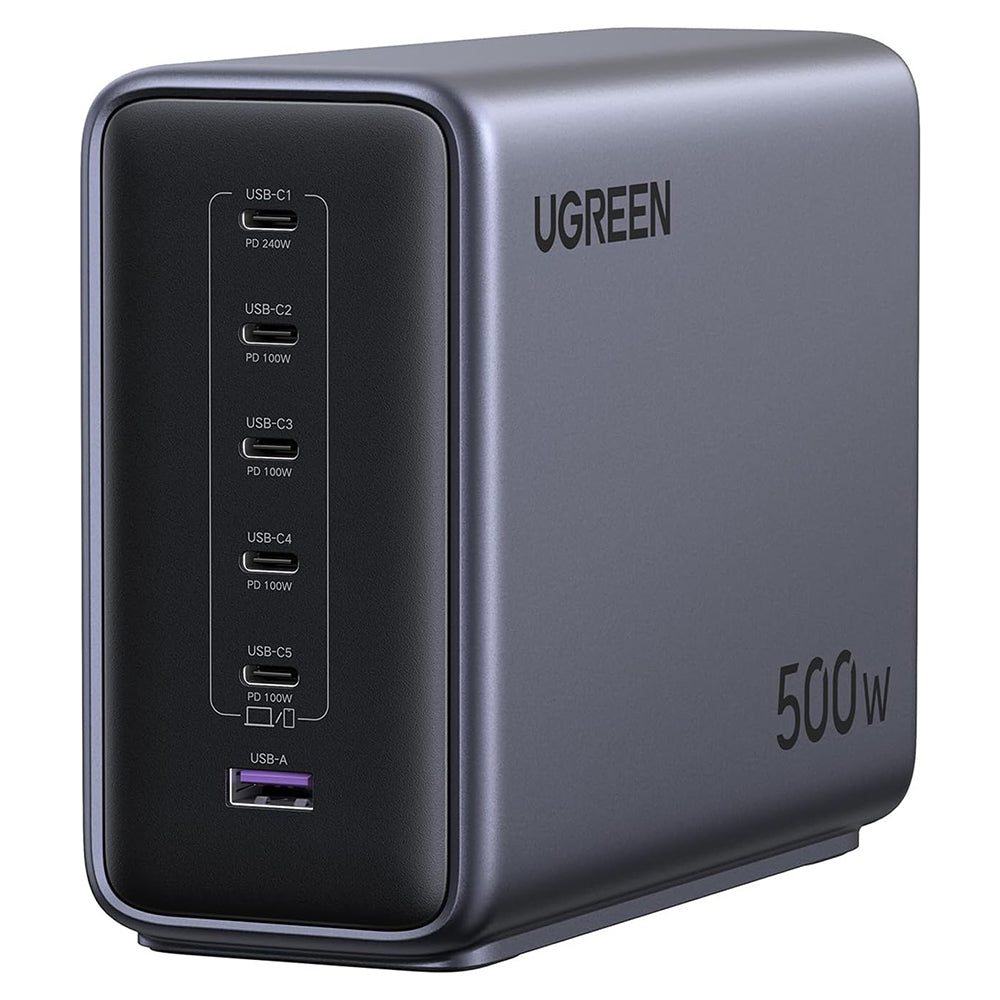 Зарядно устройство UGREEN Nexode X759, 500W, 5A, 1 x USB-A - 5 x USB-C, Сиво