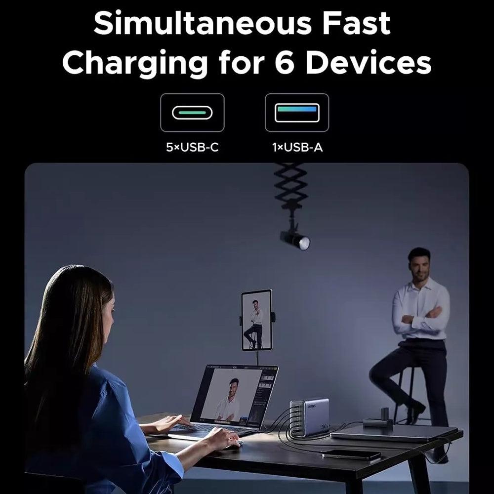 Зарядно устройство UGREEN Nexode X759, 500W, 5A, 1 x USB-A - 5 x USB-C, Сиво