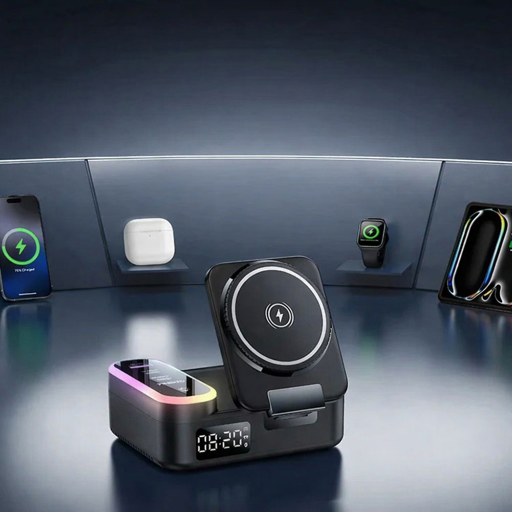 Зарядно устройство Yesido DS38 Display QI 3в1, 65W, 3A, 1 x USB-A - 2 x USB-C, Черно