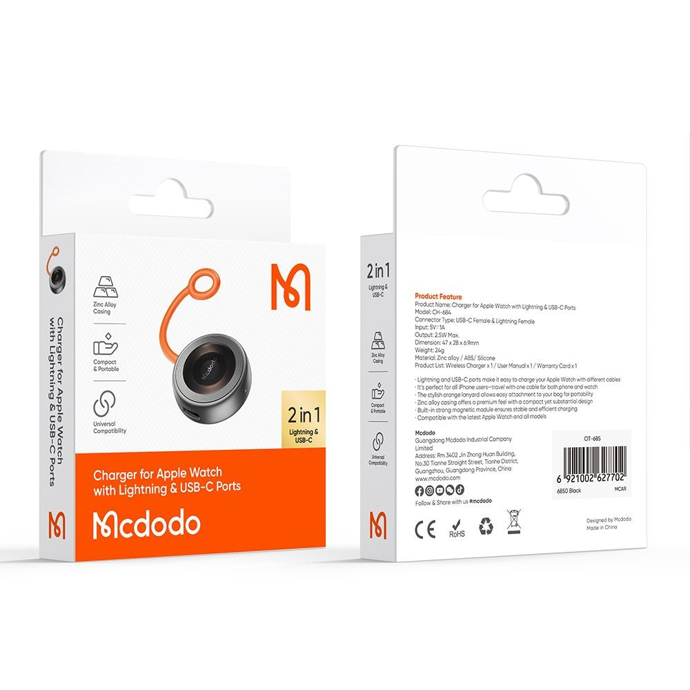 Безжично зарядно устройство McDodo CH-6840 за Apple Watch Series, Черно