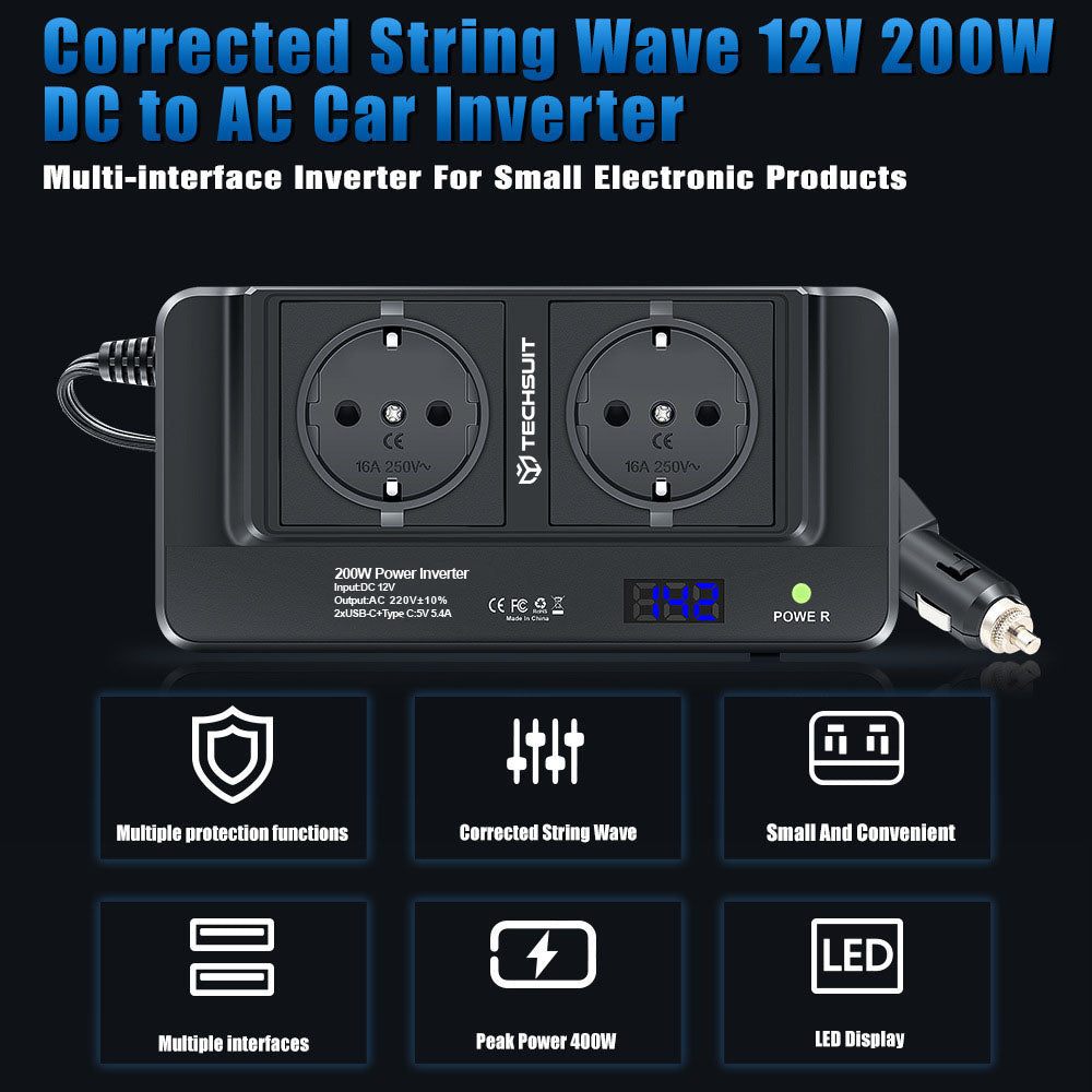 Инвертор за автомобил Techsuit PowerDriveX, 200W