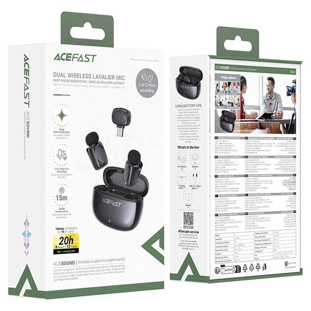 Лавалиера Acefast R2, USB-C, Комплект 2 броя, Черна