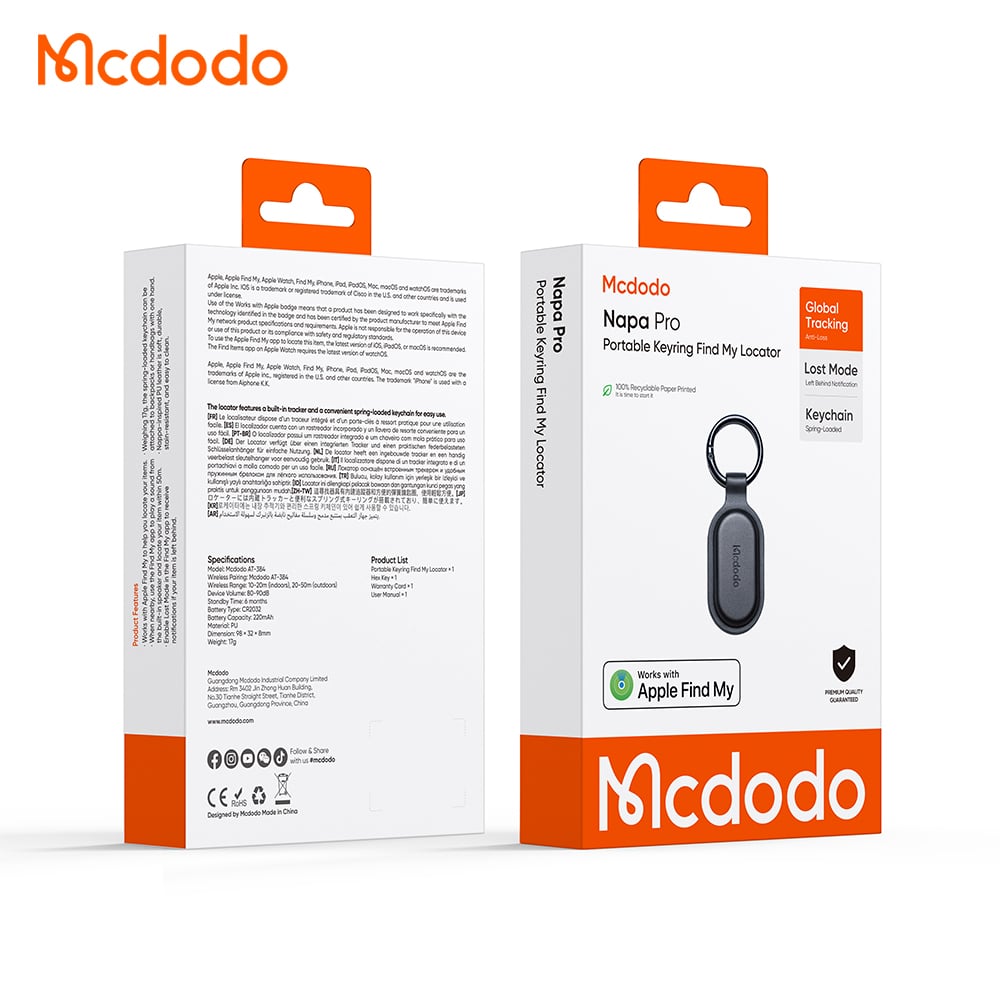 Mcdodo SmartTag Ключодържател Napa Pro AT-3840 за iOS серия, Черен