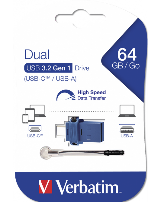 Външна памет USB-A 3.0 / USB-C Verbatim StoreNGo, 64Gb 49967