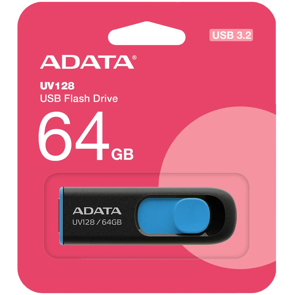 Външна памет USB-A 3.2 Adata UV128, 64Gb AUV128-64G-RBE