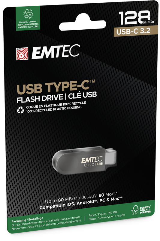 Външна памет USB-C Emtec C280 Single, 128Gb ECMMD128GC2