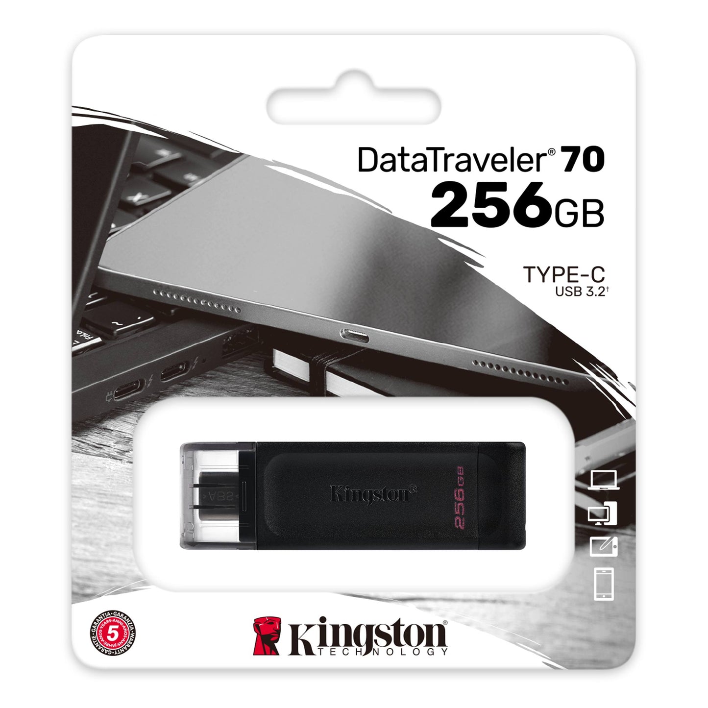 Kingston DT70 USB-C External Memory, 256Gb DT70/256GB