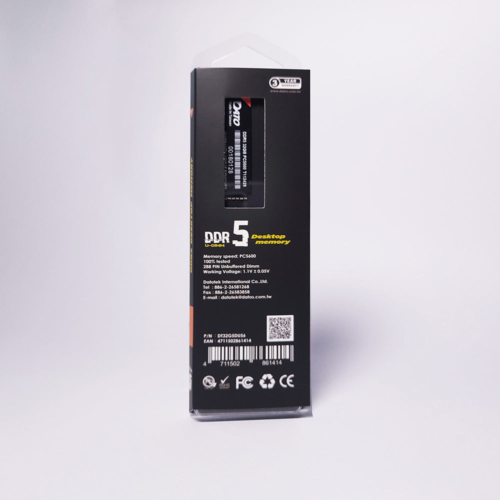 Памет RAM Dato, DDR5, 8GB, 5600Mhz, Черна DT8G5DU56